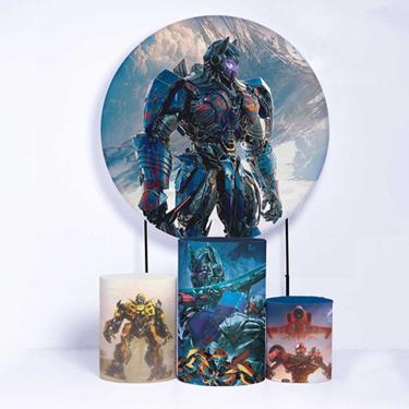 Imagem de Kit Painel de Festa Redondo de 1,30m e Trio de Cilindros Transformers - Fera Print