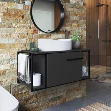Imagem de Armário Suspenso com Cuba Berlin Branca para Banheiro 80cm P1019 Grafite
