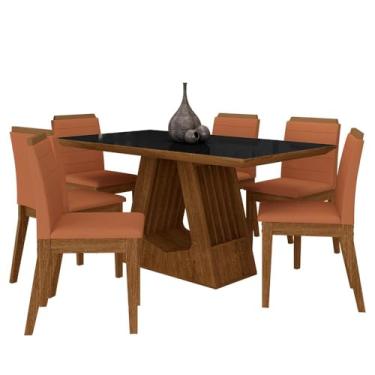 Imagem de Mesa Málaga 1,6 Com 6 Cadeiras Estofadas Freijó/pto/terracota - M.a Freijó/preto/terracota