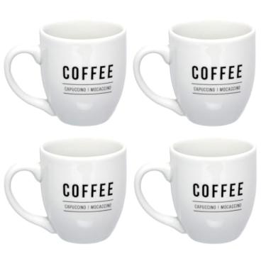 Imagem de Kit Canecas De Porcelana Copo 300ml Branca Preta Café Chique Resistente Uso Diário (4, Branco)