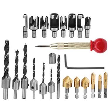 Imagem de Broca de Perfuração para Carpintaria, 23 Unidades de Perfuração de Madeira ou Kit de Chanfro Também Com 6pcs 1/4 pol. Hex Shank HSS 5 Flautas Escareadoras, Conjunto de Brocas