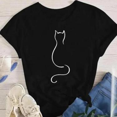 Imagem de Camisetas Engraçadas de Gato - Tops Femininos para o Verão, BR-G4, Fq2