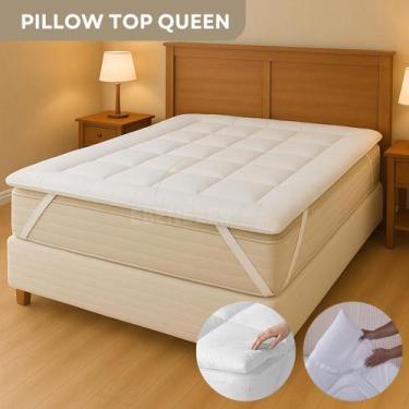 Imagem de Protetor Pillow Top Cama Queen Colchão Antialérgico Percal 400 Fios Mo