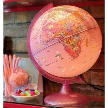 Imagem de Globo Terrestre Político Iluminado Rosa 25Cm Bivolt Abajur
