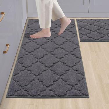 Imagem de COSY HOMEER Tapetes de cozinha macios [2 peças] para tapetes e tapetes de cozinha superabsorventes na frente da pia 50 x 76 cm / 50 x 112 cm, tapete de cozinha antiderrapante, lavável, poliéster,