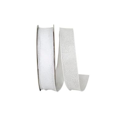 Imagem de Reliant Ribbon Fita de borda com fio em relevo com rolagem de folha, branca