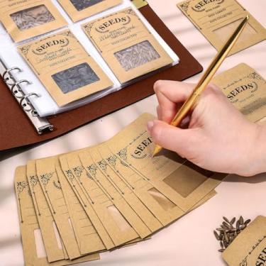 Imagem de FYSUIMU Organizador de sementes, 100 pacotes de fichário organizador de sementes com 50 peças, adesivos kraft, envelopes de armazenamento de sementes com janela para coleção de vegetais e jardim de