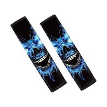 Imagem de SEANATIVE Capa universal para cinto de segurança de carro com caveira de iluminação, capa de alça de ombro para cinto de segurança da bandeira da América para carro/bolsa, capas de ombro macias