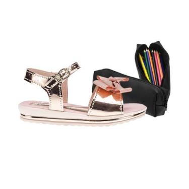 Imagem de Sandália Infantil Feminina Tam 23 ao 34 - Modelo Lacinho Rosé + Estojo