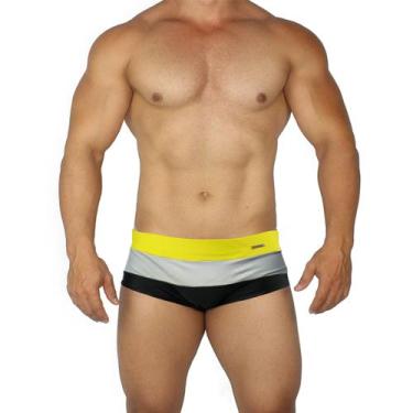 Imagem de Sunga Masculina Listrada Cores Lisas Hoggi Wear, Amarelo branco preto,