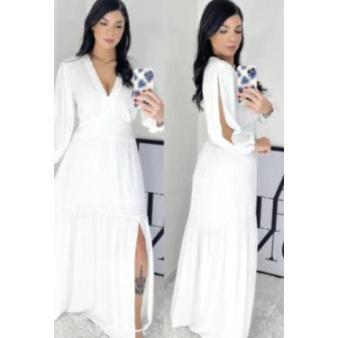 Imagem de Gior Style Vestido longo feminino tecido duna não amassa com abertura 