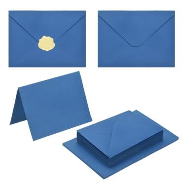 Imagem de PATIKIL Pacote com 20 envelopes azuis escuros 10 x 15 cm com cartões, envelopes A6 de aba V com cartolina e adesivos dourados para cartões comemorativos de casamento, convites de aniversário, envio
