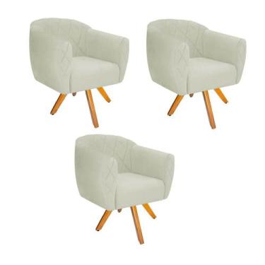 Imagem de Kit 03 Poltrona Cadeira Decorativa  Ludi Base Giratória Sala de Estar 