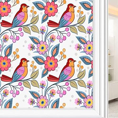 Imagem de Película de janela de privacidade de flores, textura de estilo floral, filme de vidro para sala de estar e escritório em casa, L90 x C 190 cm