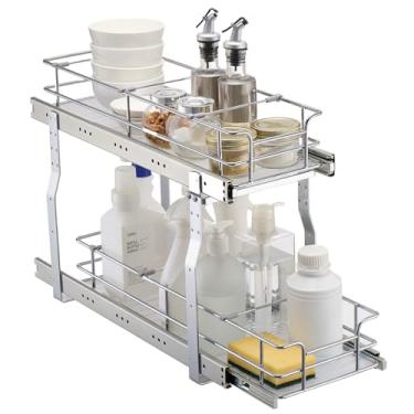 Imagem de VEVOR Organizador de armário de 21 cm L x 53 cm P, prateleiras de despensa deslizantes resistentes, gavetas de aço cromado, armazenamento de gaveta deslizante para casa, armário de cozinha interno,