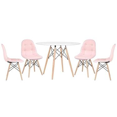 Imagem de Loft7, Mesa redonda Eames 100 cm + 4 cadeiras estofadas Eiffel Botonê
