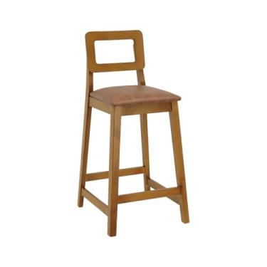 Imagem de Banqueta River em Madeira com Encosto Anatômico e Assento Estofado com 68cm Altura - Amêndoa - Assento Estofado Corano Marrom Mescla