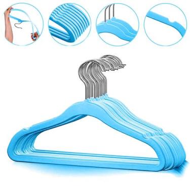 Imagem de Kit 10 Cabides Aveludado Infantil Bebê Slim Antideslizante  Design Pre