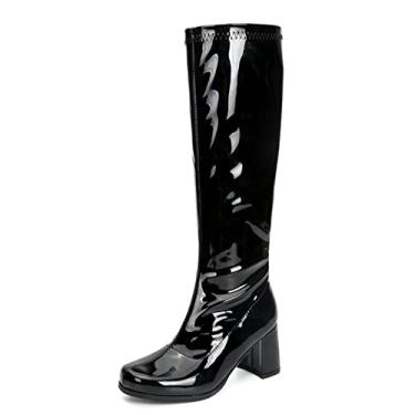 Imagem de Botas femininas Go Go Botas Over The Knee Block Heel Zíper Boot, Preto, 11