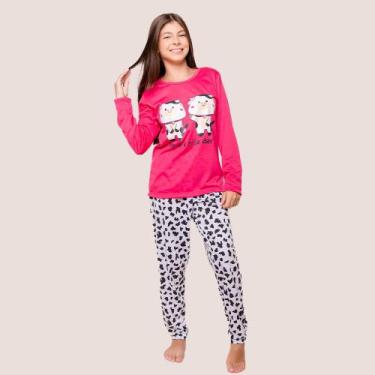 Imagem de Pijama Estampado Camiseta Manga Longa Calça Infantil - Diones, Rosa e 