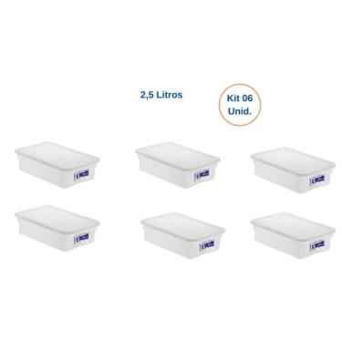 Imagem de Conjunto 06 Potes Caixa Organizadora 2,5 Lts C/ Tampa Freezer Açougue 