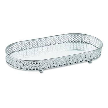 Imagem de Bandeja Decorativa Oval Metal Prata com Espelho 28cm 12249 Mart