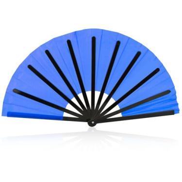 Imagem de Ventilador de mão grande dobrável, ventilador portátil de plástico para dança em linha, decoração de festa de casamento (azul royal)