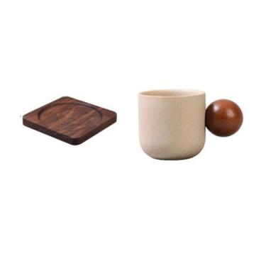 Imagem de Copos de café expresso de cerâmica com cabo de madeira, mini xícara de café estilo japonês, caneca de cerâmica vintage