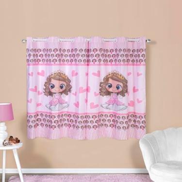 Imagem de Cortina Infantil Princesa, Rosa e Branca, Estampa de Corações, Decoração para Quarto de Menina