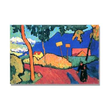 Imagem de NHLDZYH Quadros de pinturas famosas. (Ao anoitecer) por Gabriele Münter. Impressão em tela. Quadros decoração de parede 30 x 45 cm apenas tela