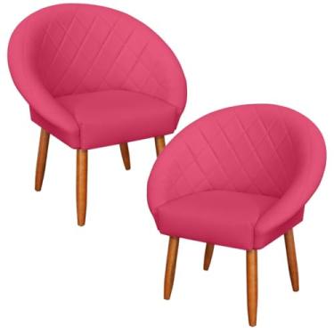 Imagem de 2 Poltronas Estofada Resistente para Sala de Estar Reforçado Tecido Corano Pés Palito MOBLAN decor (Rosa)