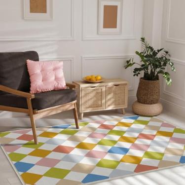 Imagem de Season wind Tapetes laváveis de geometria moderna, 7,5 x 12,5 cm, antiderrapante, antiderrapante, piso interno, pequeno tapete para sala de estar, quarto de criança, sala de jantar