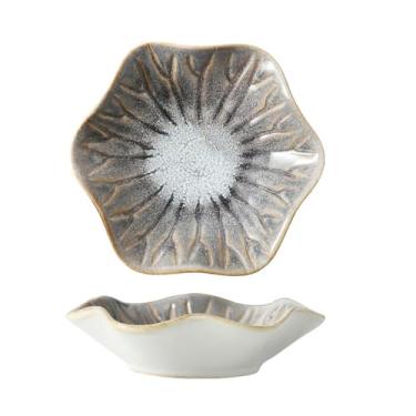 Imagem de Prato de molho japonês fresco doméstico simples e requintado irregular esmaltado - prato de folhas de 14 cm - cinza retrô