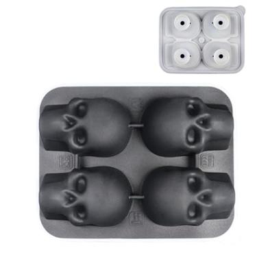 Imagem de Forma De Em Silicone - Molde Para Cabeças De Esqueleto | Utensílio De Cozinha Forma De Congelar Com 4 Divisões Em Silicone Para Bebidas Como Café Chá Whiskey Piqueniques Reuniões Familiares
