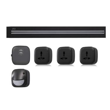 Imagem de Tomada de energia de trilho, tomada de trilho móvel para uso doméstico, régua de energia sem perfuração, tomada de interruptor inteligente de cozinha e escritório,Black-60cm