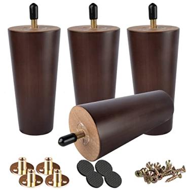 Imagem de Btowin Pernas de móveis de madeira maciça de 25,4 cm, 4 peças de pés de substituição de madeira nogueira modernos de meados do século com parafusos rosqueados de 5/40.6 cm, placa de montagem e