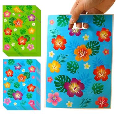 Imagem de Ysqool 50 peças de sacos de lembrancinhas de festa Luau, sacos de presente havaiano, flores de hibisco, saco de doces de plástico com alças para artigos de festa de aniversário Tiki Aloha tropical de