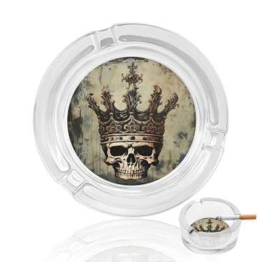 Imagem de Cinzeiro de vidro de cristal elegante com coroa de caveira, cinzeiro redondo de vidro resistente, portátil, decorativo, moderno, cinzeiro para uso em casa, escritório, interior, exterior, pátio