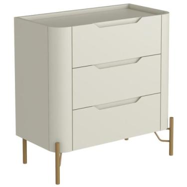 Imagem de Mesa De Cabeceira Orgânica 3 Gavetas Pés Industrial Dourado Bliss I03 