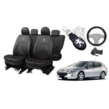 Imagem de Kit Estilizado: Capas de Couro para Bancos Peugeot 407 2004-2011 + Cap