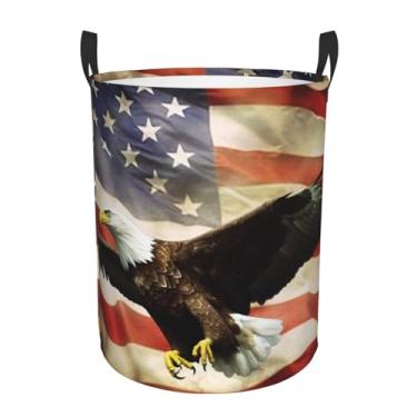 Imagem de Cesto de lavanderia com bandeira americana Fly Eagle, dobrável, impermeável, cesto de armazenamento de roupas com alças, pano Oxford, organizador de brinquedos, cesta para banheiro, lavanderia, quarto