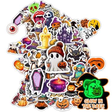 Imagem de 70 adesivos de Halloween para crianças que brilham no escuro, decoração à prova d'água para garrafa de água, decalques de vinil para laptop para adolescentes, meninas, meninos, prêmios de sala de aula