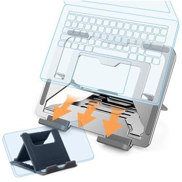 Imagem de Kalevel Suporte ergonômico de alumínio para tablet, suporte de notebook, altura ajustável, compatível com laptops de 11 a 17 polegadas, prata, 2 peças