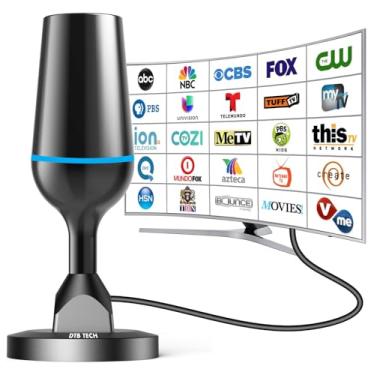 Imagem de Antena de TV digital 2025 para antena interna de TV inteligente para TV sem cabo, antenas HDTV de recepção de 360° para canais locais com base magnética forte suporta cabo coaxial 4K 1080P -3 m de