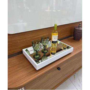 Imagem de Bandeja Decorativa Espelhada Laqueada Branca Bar Sala Taças - JONIEL D