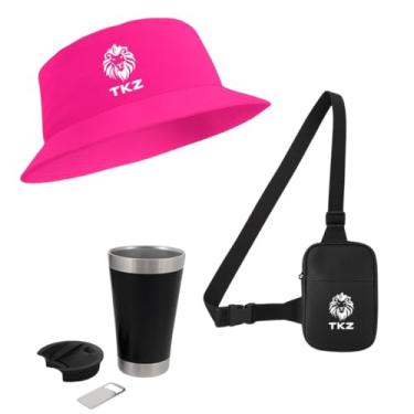 Imagem de Kit Chapéu Bucket + Copo Inox com Tampa + Shoulder Bag (Rosa)