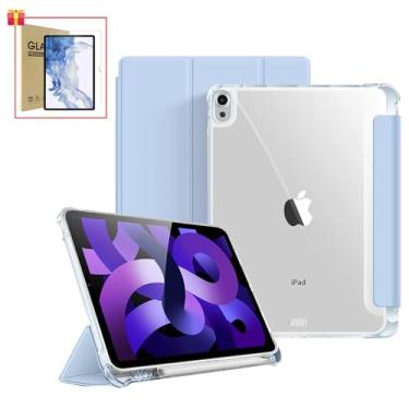 Imagem de Capa Para iPad Air 4ª/5ª/M2/M3 Geração 10,9/11", Com Suporte a Caneta, Fundo Transparente para DIY/Anti Impacto/Auto Sleep/Premium Resistente Funcional (Azul Clara, Com Película de Vidro)