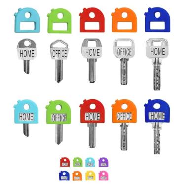 Imagem de 16 peças de tampas de cor de chave, etiquetas de chaveiro, identificadores de etiquetas de silicone durável, para chave padrão de 0,9 a 1,05 polegadas, corrente codificada por cores e janela de