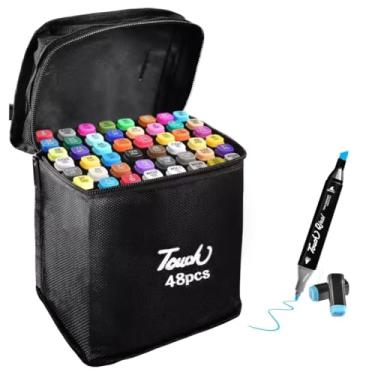 Imagem de Kit Marcadores Canetinha Ponta Dupla Touch Sweet + Estojo | Canetas Coloridas à Base de Álcool | Ponta Fina e Grossa | Ideal para Desenho, Arquitetura, Moda, Mangás e Ilustrações (48 CORES)