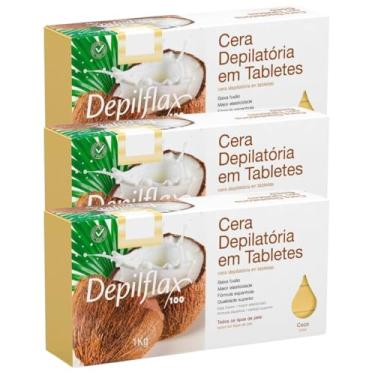 Imagem de Kit 3 Cera Quente Depilatória Profissional Coco Depilflax Barra 1Kg Grande